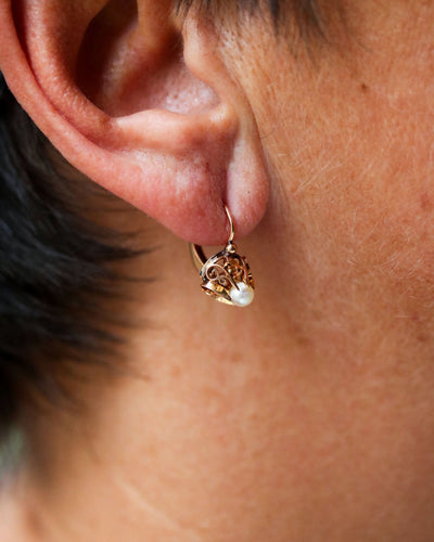 Boucles d'oreilles Paire de Dormeuse Perle et Or Rose 58 Facettes A11656