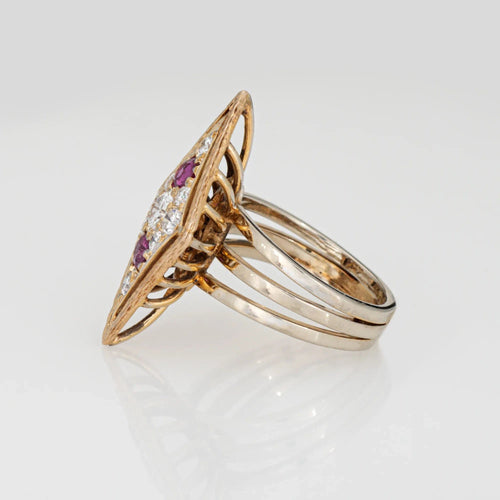 Bague 49 Bague vintage en or jaune avec diamants et rubis des années 80 58 Facettes G13614