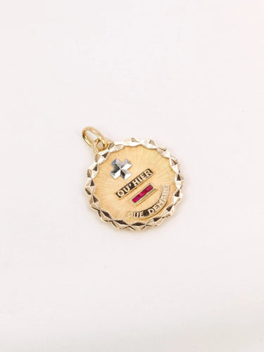 Pendentif Médaille amour Augis ronde Plus qu'hier moins que demain or jaune rubis 58 Facettes J478
