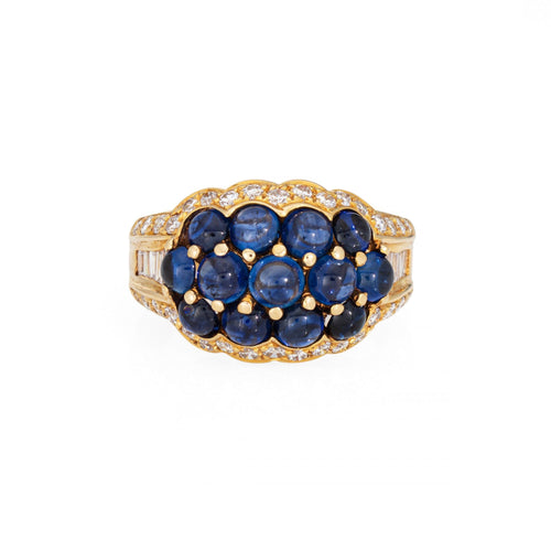 Bague 53.5 Bague vintage en or jaune avec saphir cabochon et diamant 58 Facettes G14083