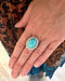 Bague 57 Bague pompadour cabochon turquoise diamants platine or blanc 58 Facettes B338