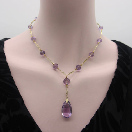 Collier Collier édouardien en or 14 carats et perles d'améthyste Rose de France 58 Facettes