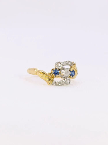 Bague 54 Bague Art Nouveau trilogie or jaune saphir diamants 58 Facettes 1076.2