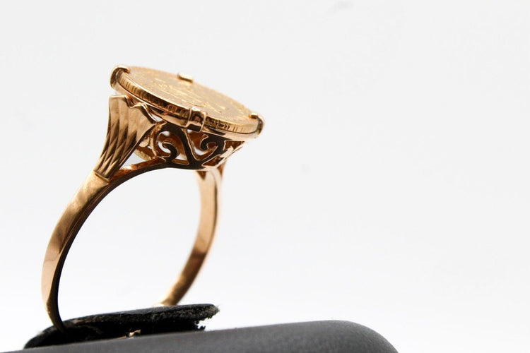 Bague 57 Bague pièce 2 pesos mexicain or jaune 58 Facettes 250356