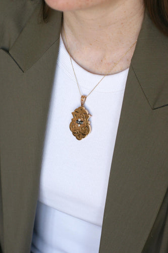 Pendentif Médaillon Broche Arabesques Ancien Perles Fines et Diamants Or Rose 58 Facettes