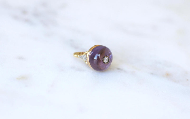 Bague 49.5 Bague en or jaune Art Déco Cabochon d'Améthyste et Diamant 58 Facettes