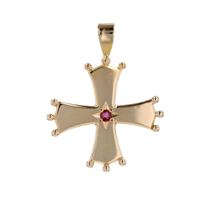 Occitan cross in yellow gold and ruby