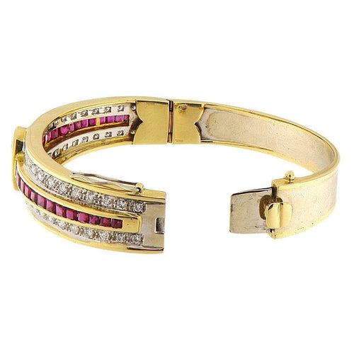Bracelet Bracelet rigide en or jaune avec rubis et diamants 58 Facettes G3814
