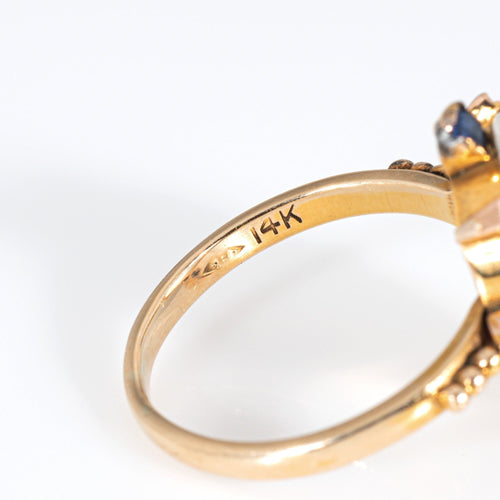 Bague 53.5 Bague victorienne antique en or jaune 14 carats avec pierre de lune et homme dans la lune 58 Facettes G13683