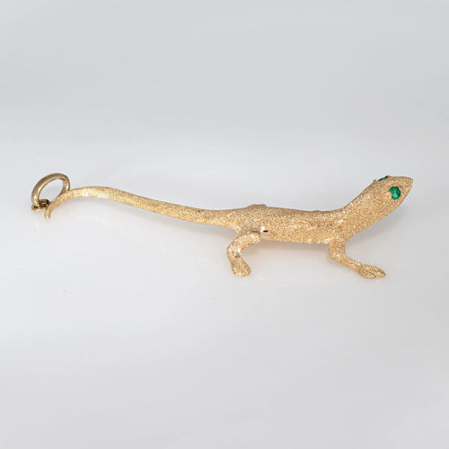 Pendentif Pendentif Gecko en or jaune 14 carats avec breloque en forme de lézard et yeux émeraude 58 Facettes G13745