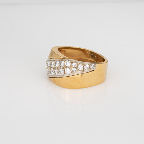 Bague 53 Bague vintage en or jaune avec diamants et large bande carrée, style années 80 58 Facettes G14022