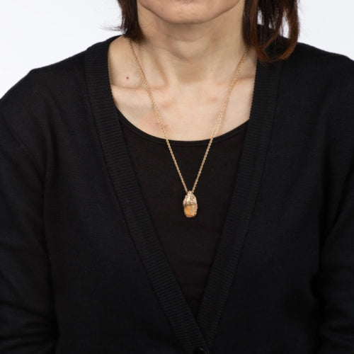 Collier Collier pendentif opale de feu mexicain des années 70, or jaune 58 Facettes G11514