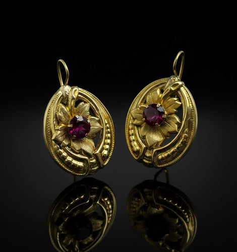 Boucles d'oreilles Boucles d'oreilles austro-hongroises en forme de feuille avec grenats 58 Facettes