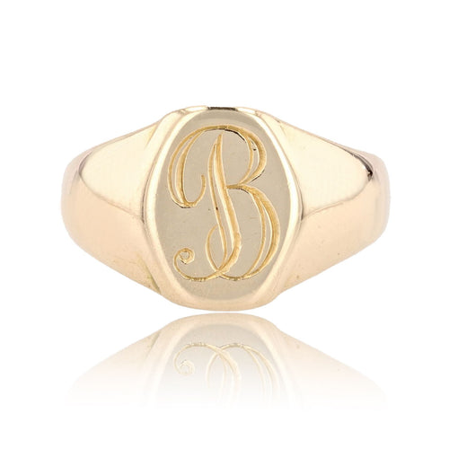 Bague 48 Chevalière or jaune lettre B 58 Facettes 14-275