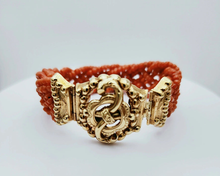 Bracelet Bracelet ancien corail important fermoir or jaune 58 Facettes