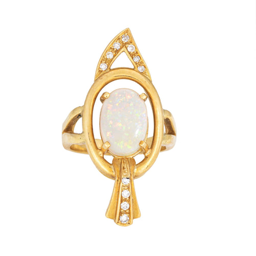 Bague 49 Bague abstraite en or et diamants avec opale des années 70, style cocktail vintage, bijoux fins 58 Facettes G14014