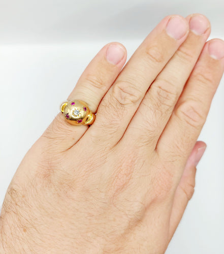 Bague 53 Bague art déco dôme bombé or rose diamant et rubis serti étoilé 58 Facettes A04368