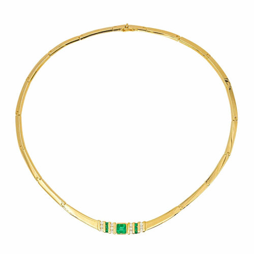 Naszyjnik z żółtego złota, szmaragd, diament 