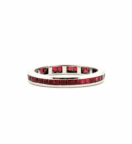 Bague 53 Alliance or blanc 18 carats rubis calibrés et diamants 58 Facettes