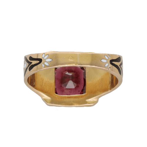 Bague 54 Bague chevaliere Napoleon III en or jaune 18K avec email et grenat - Taille 54 58 Facettes FB10425