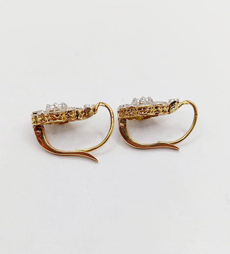 Boucles d'oreilles Dormeuses marguerite antiques en or 18k et diamants taille rose (circa 1900) 58 Facettes A06421