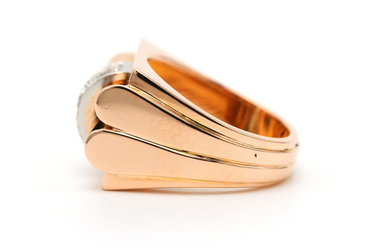 Bague 55 Bague Art Déco sertie de diamants taille brillant en or jaune 18 carats 58 Facettes 23388