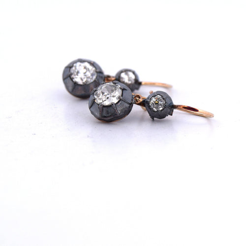 Boucles d'oreilles Boucles d’oreilles anciennes en or rose 12 kt et argent avec diamants 58 Facettes