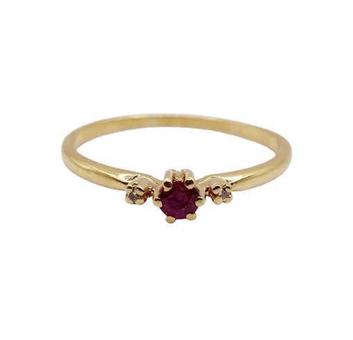 Anello vintage ornata di un rubino e diamanti in oro 18k 