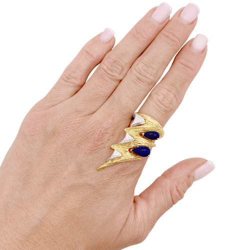 Bague 52 Bague "éclair" deux tons d'or 750/000, lapis lazuli et diamants. 58 Facettes 34722