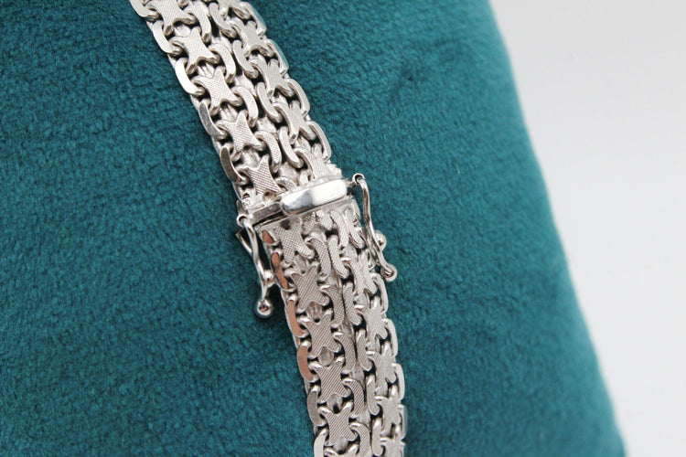 Bracelet Bracelet or blanc, maille tissée fantaisie 58 Facettes 240054