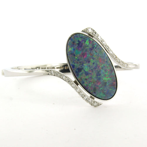 Bracelet Bracelet en or blanc avec opale et diamants taille simple 58 Facettes