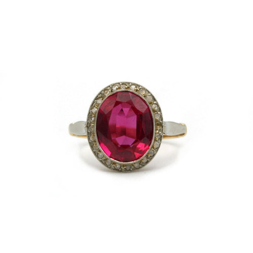 Bague 53 Bague - Or jaune et blanc, rubis synthétique et diamants 58 Facettes 1083