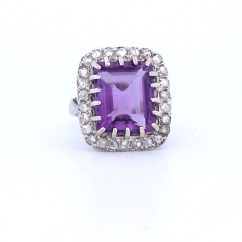 Bague 55 Bague vintage en or jaune avec améthyste et diamants 58 Facettes