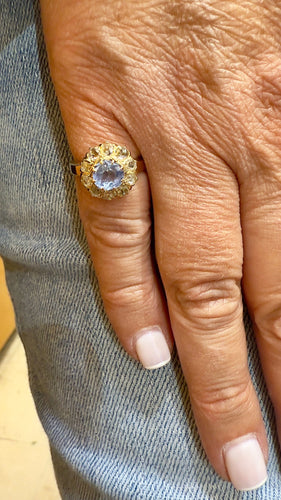 Bague 48 Bague ancienne en or rose , diamants et Aigue Marine 58 Facettes