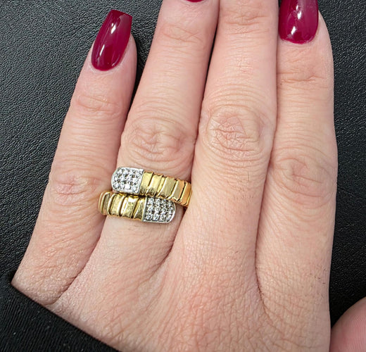 Bague 54 Bague à maillons souples en or jaune et or blanc avec diamants 58 Facettes