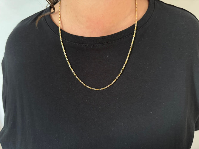 Collier Chaîne maille palmier en or jaune et blanc 18 carats 58 Facettes