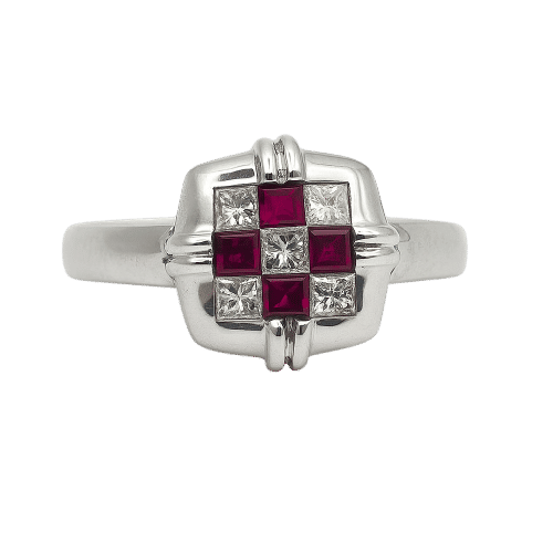 Bague 52 Bague au design moderne ornée de rubis et de diamants 58 Facettes 50198