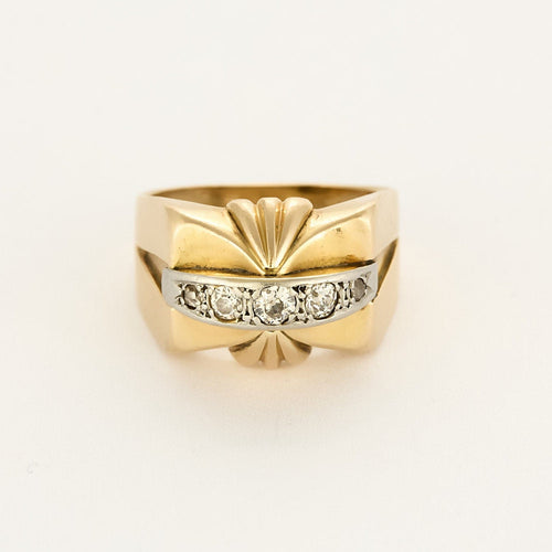 Bague 59 Bague type tank en or jaune et or gris, diamants 58 Facettes TAR1364