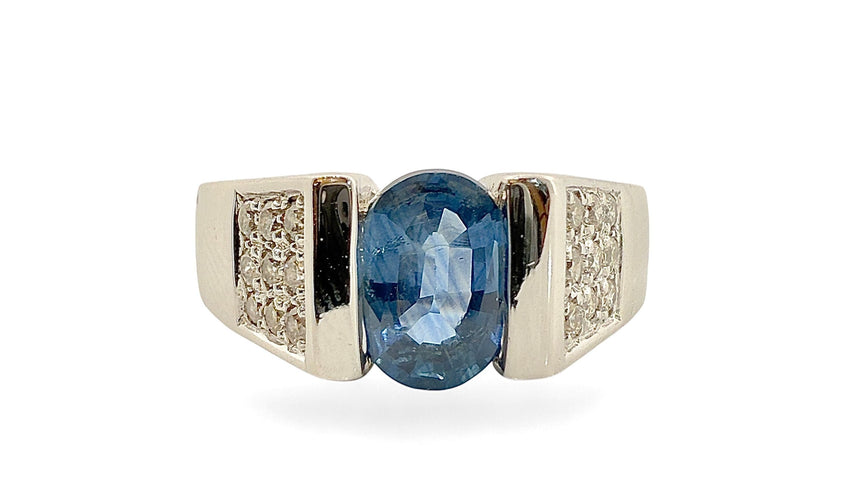 Bague 51 Bague en or blanc saphir et diamants 58 Facettes