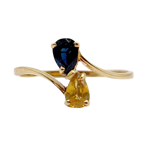 Bague 55 Bague toi et moi vintage or jaune 18k saphirs jaune et bleu 58 Facettes A06006