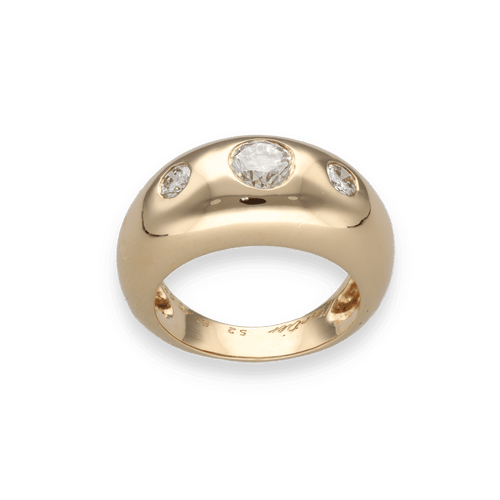 Bague 52 Bague Cartier Jonc en or jaune 18K avec trois diamants brillants - Vers 1990 - Taille 52 - Boite dorigine 58 Facettes FB10619