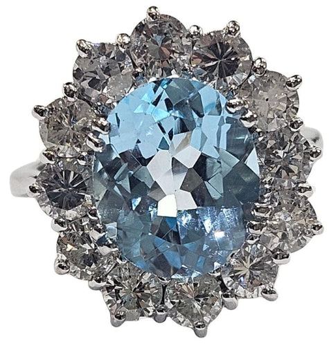 Bague 55 Bague LADY DI Cluster en or blanc, topaze bleu ciel et diamants 2,5 ct 58 Facettes Q876A