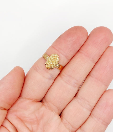 Bague 54.5 Bague marquise victorienne or rose ornée de perles dans une monture finement travaillée 58 Facettes A04592