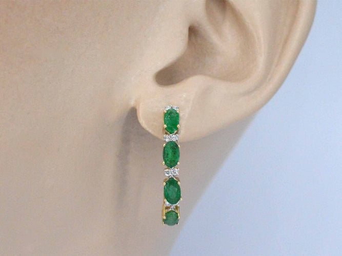 Gold earrings with diamonds and emerald 58 Facettes 2135