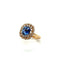 Bague 54 Bague en or rose 18 carats avec saphir bleu de Ceylan taille coussin et diamants 58 Facettes