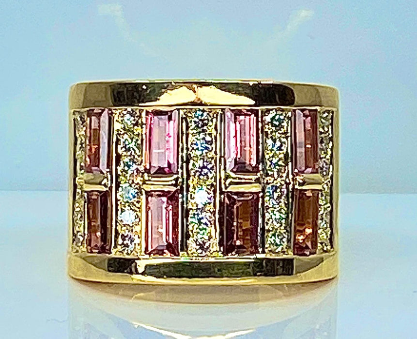 Bague 57 Bague or jaune tourmalines roses et diamants 58 Facettes AB403