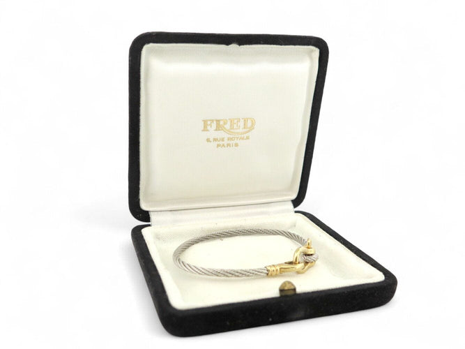 Bracelet vintage bracelet FRED force 10 t17 cable en acier & manille or jaune 18k 58 Facettes 269964