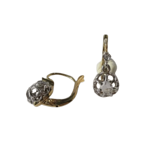 Boucles d'oreilles Boucles d’oreilles dormeuses trembleuses or jaune, platine, diamants - vers 1900 58 Facettes