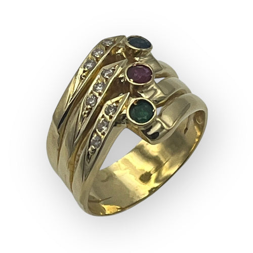 Bague 52 Bague trio or jaune, saphir, rubis et émeraude 58 Facettes 149057139