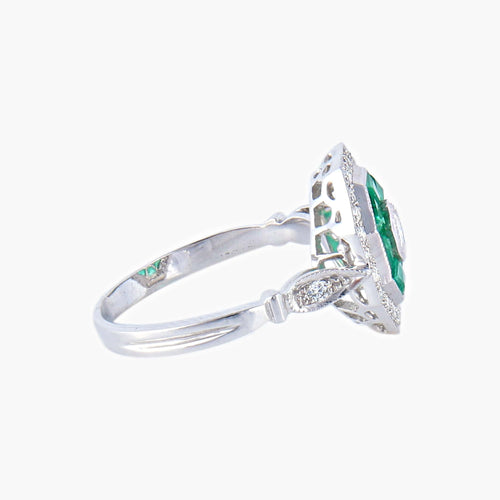 Styl pierścienia Art Deco Diamenty Szmaragdy